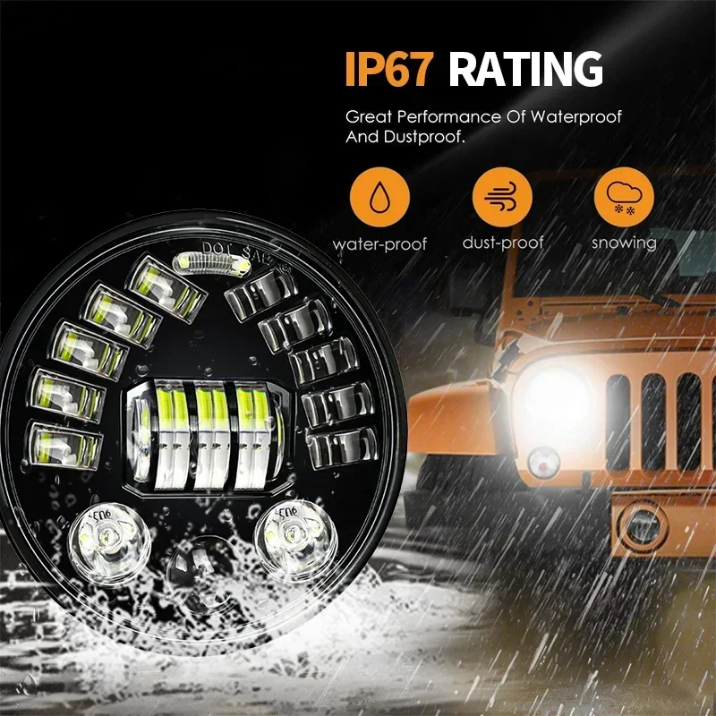 1PC 7 Inch Car LED  Round Universal Headlight Angel Eye LED Off Road Moto Suzuki Samurai Jeep Wrangler Land Rover Turn Signal