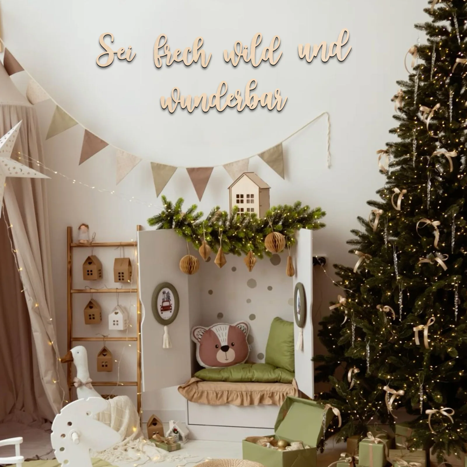 

Sei Frech Wild Und Wunderbar Wooden Wall Art - German Nursery Sign, Kids Room Decoration, Be Cheeky Wild Wonderful Wall Decor (4