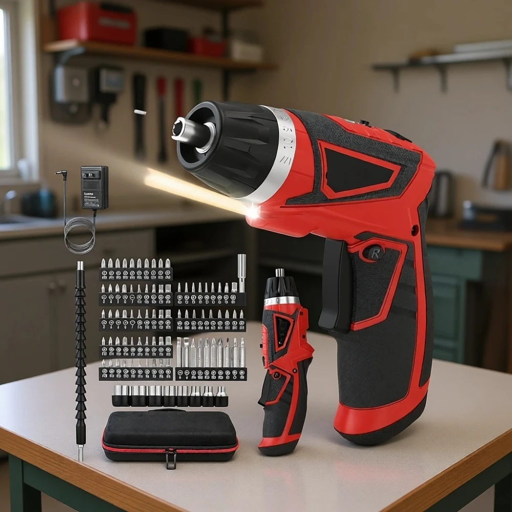 

Cordless 8V Electric Screwdriver 10Nm 320RPM 10 Torque Settings 2 Position Handle LED Light 89 Accessories