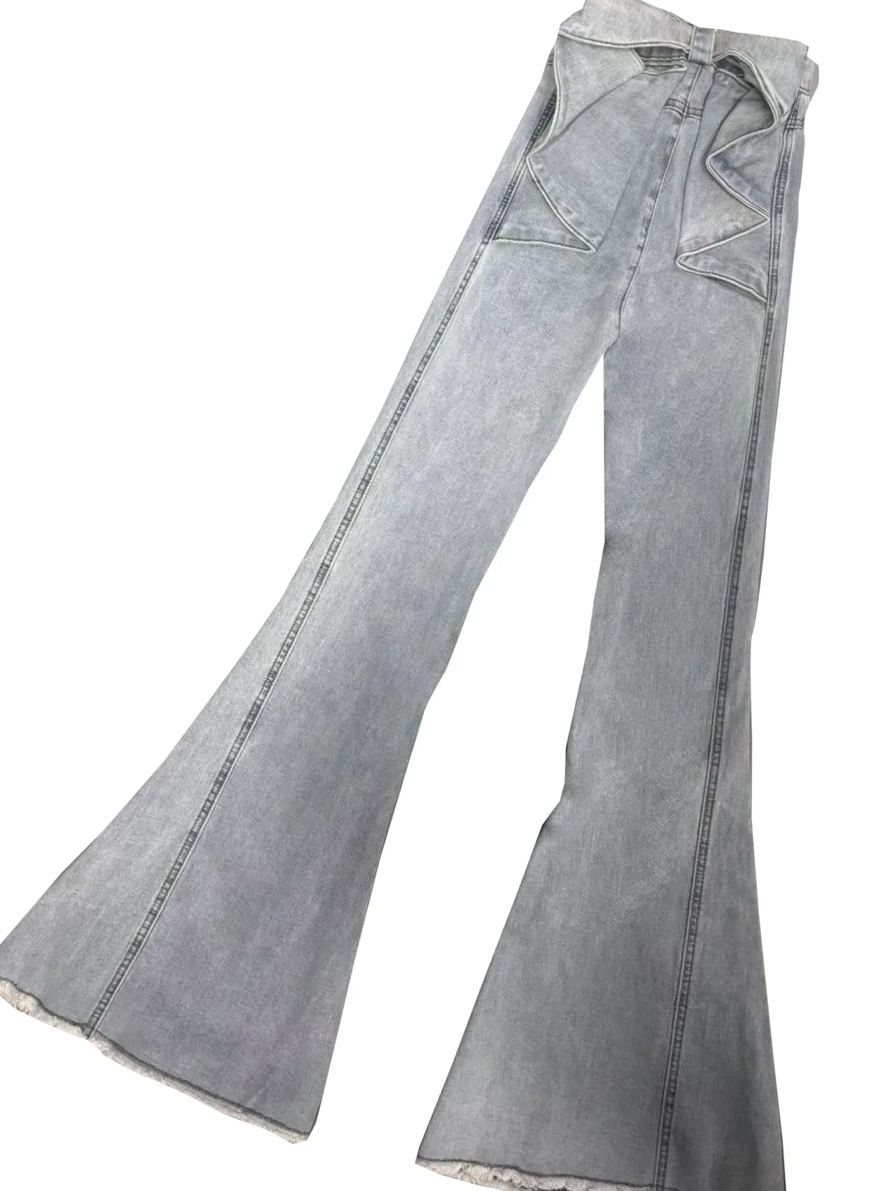 Sweet desire for three-dimensional chic bow jeans female 2025 summer high waist slim hip flared pants (extended)