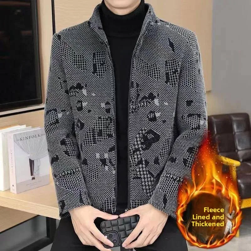 

Men's Thickened Warm Woolen Coat Autumn Winter New Style Casual High-End Jacket Outerwear Zipper Decoration Korean Style
