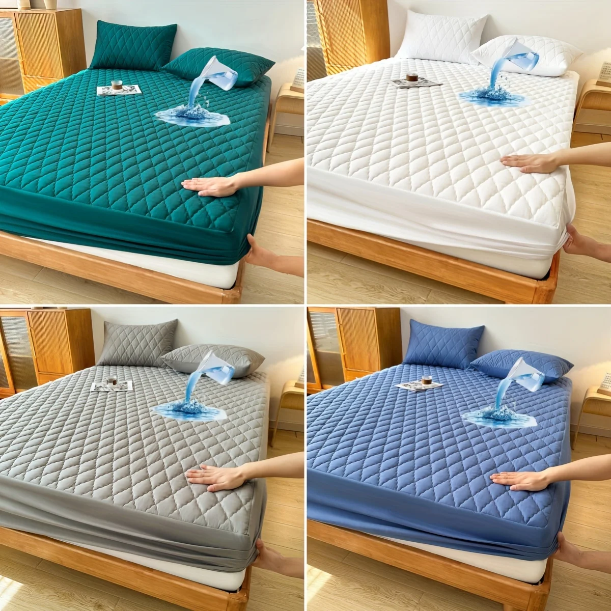 

1pc Soft & Comfortable Waterproof Mattress Protector - Layered Fitted Sheet with Solid Color Bedding Design