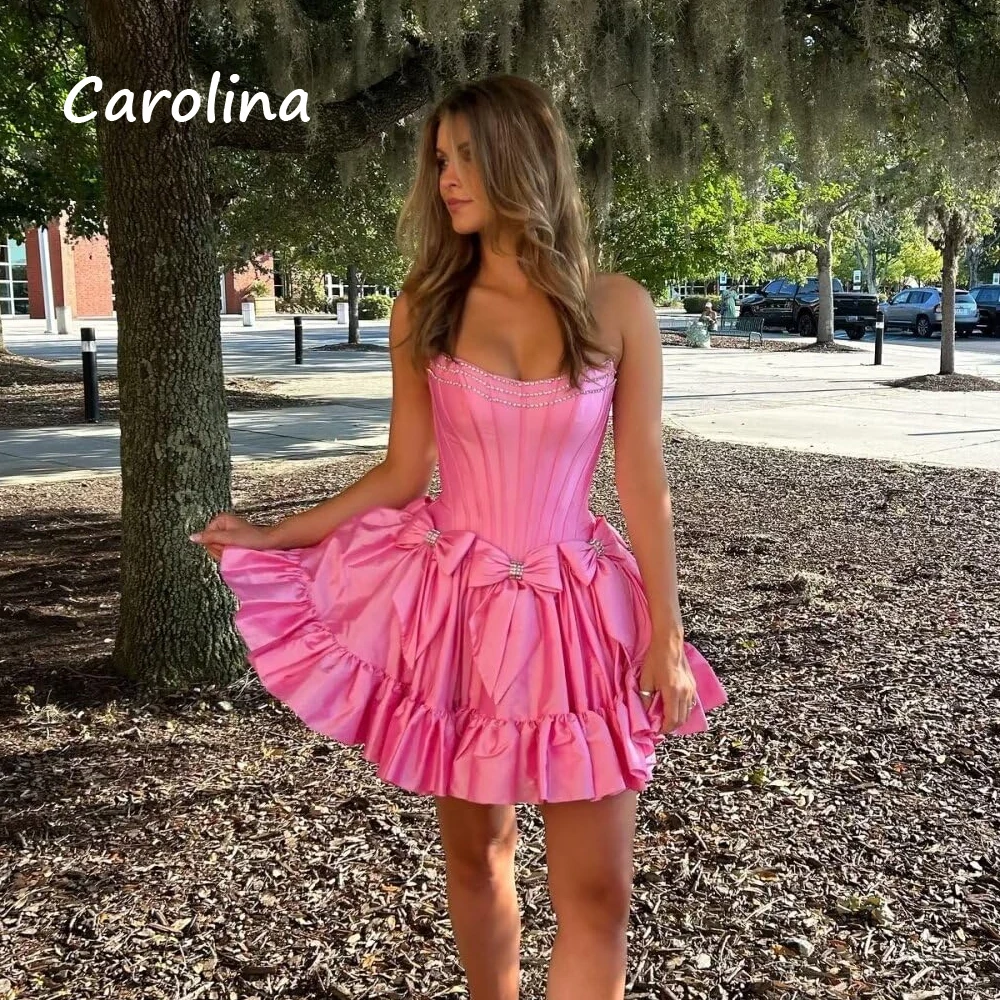 Carolina Strapless Satin Short Homecoming Dresses with Bow A Line Prom Mini Cocktail Party Dresses 2024 for Women