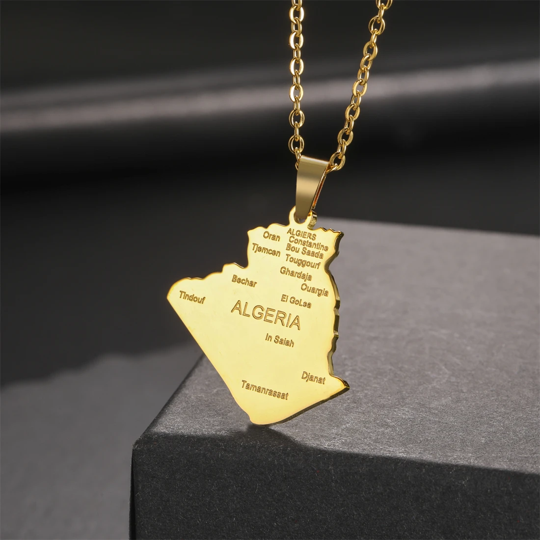 EUEAVAN Africa Algeria Map Necklace Stainless Steel Classic Algerian City Name Pendant Chain Patriotic Jewelry Gift Wholesale