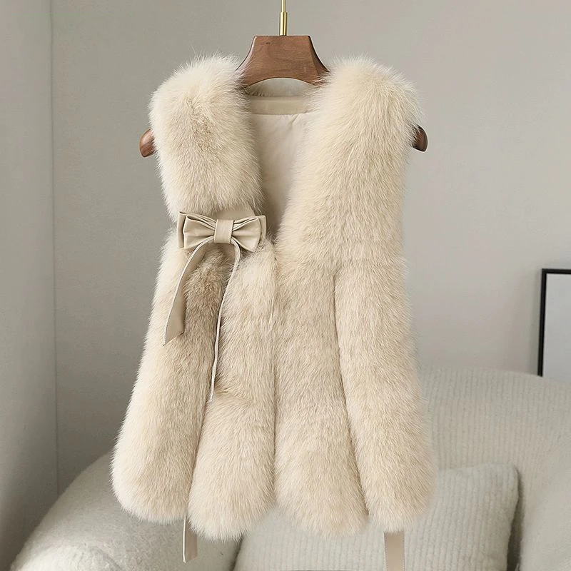 Pure Fox Fur Vest Women's True Hair Tank Top 2023 Winter New Elegant Ladies OL Imported Whole Fur Coat