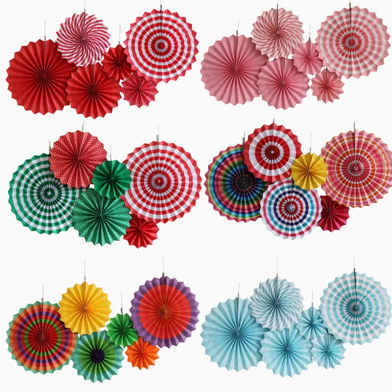 6pcs/set Decorative Wedding DIY Wheel Tissue Paper Hanging Fans Flowers Craft For Birthday Party Wedding Baby Shower Decoration