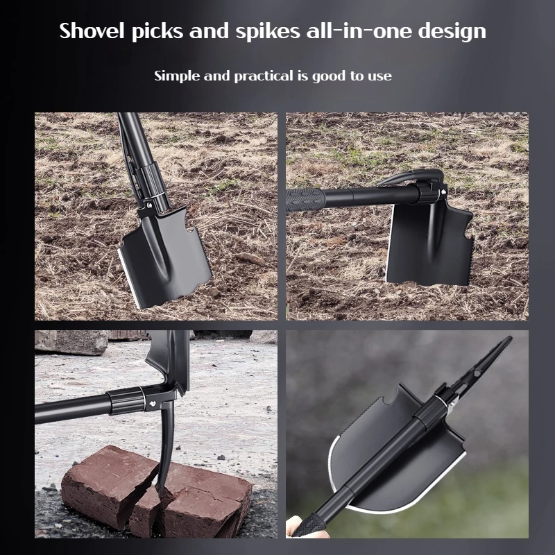 Multifunctional garden shovel for camping, suitable for camping/fishing/wild survival, etc. Shovel. Pickaxe and hoe three-in-one