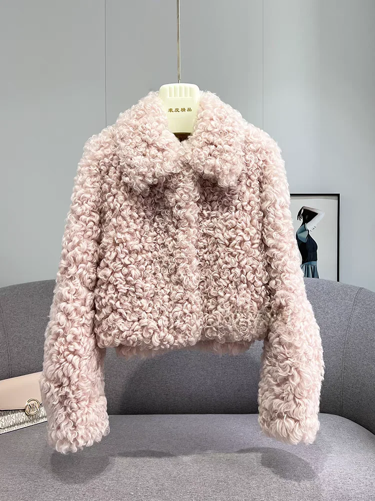 양털 자켓 여성용 가을 겨울 신상 슬림핏 칼라 플립 칼라 면옷 소형 사이즈 푹신한 퍼 가죽