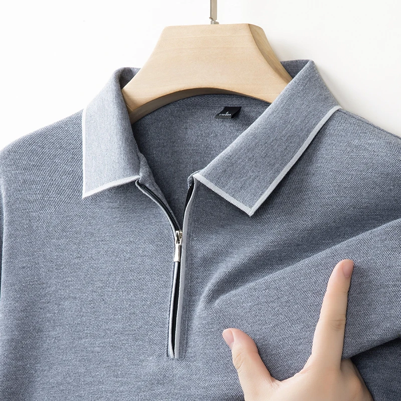 

Designer Quality Men's Polo Shirt Lapel Long Sleeve T-Shirt Autumn New Half Zipper Solid Color Fashion Business Leisure Menswear