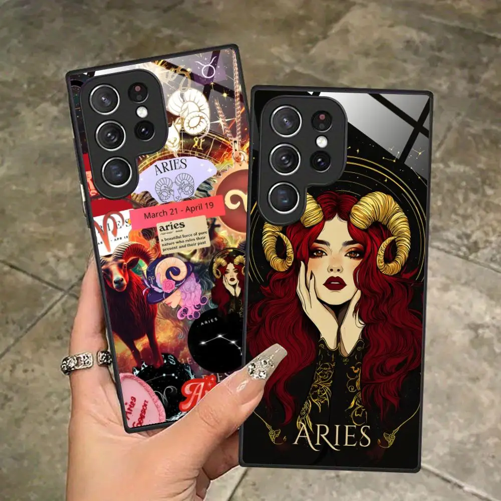 Zodiac Sign Aries Phone Case for Samsung Galaxy S26 S25 S24 S23 S22 S21 S20 Note20 Plus FE Ultra Glass Protective Cover