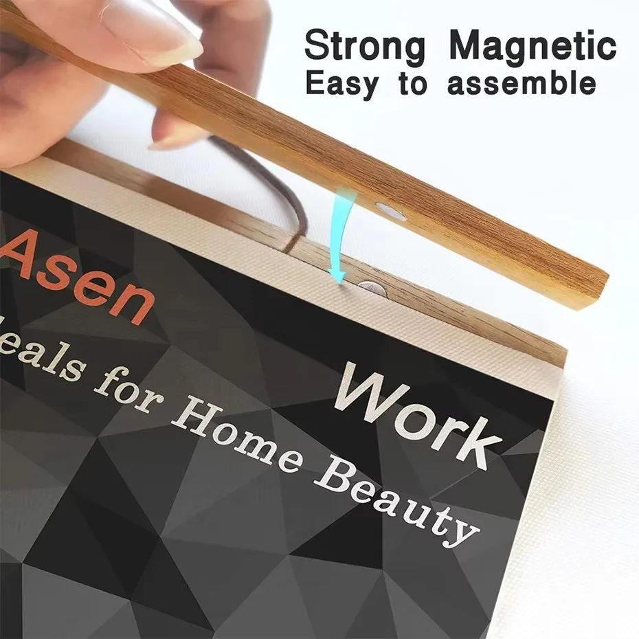 21cm 30cm 40cm 50cm Magnetic Poster Hanger Teak Pine Wood Painting Frame 7 Colors Wood Photo Frame Black White Canvas Frame