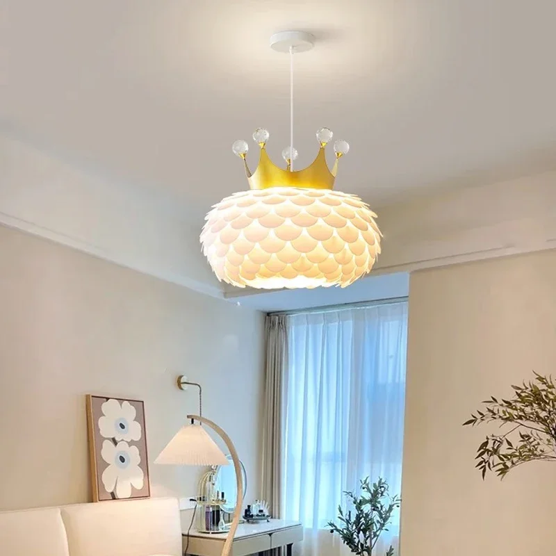 Nordic Creative Crown Led Pendant Light Bedroom Child Modern White Study Living Room Chandelier Nodric Home Decor Lamp Fixture