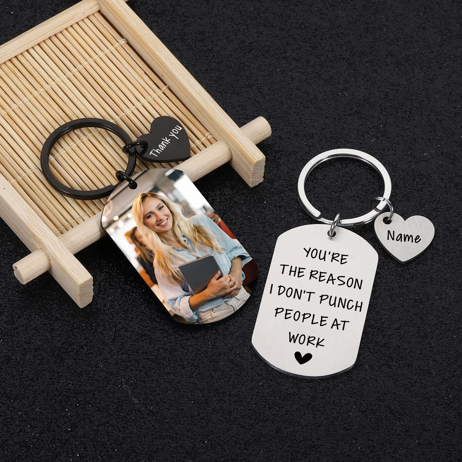 Custom Keychain with Photo Name for Team Boss Keyring Car Key Accessories for Coworker Birthday Retirement Resignation Gift