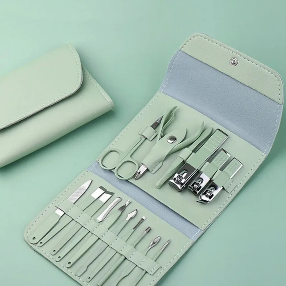 A must-have at home, a 16-piece set of household multi-functional beauty nail clippers, a set to solve a variety of needs Manicure Cutics foot callus remover，Green Foldable Case Grooming Kit for Men Women Home Travel Nail Care Tools Gift