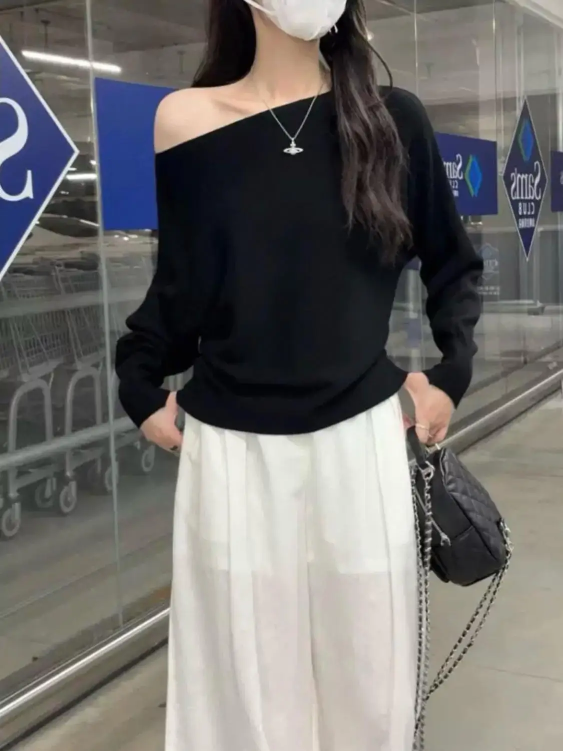 

Korean Sle Knitted Top oulder Bared Lantern Sve Women's Base Layer irt Slimming Trendy Autumn Wear Casual Innerwear