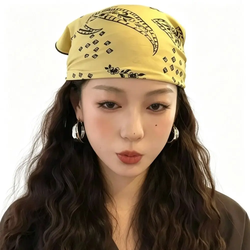Y2K Cashew Flower Print Scarf Geometric Shape Spicy Girls Leopard Print Silk Scarf Hip Hop Headband Small Square Scarf Outdoor