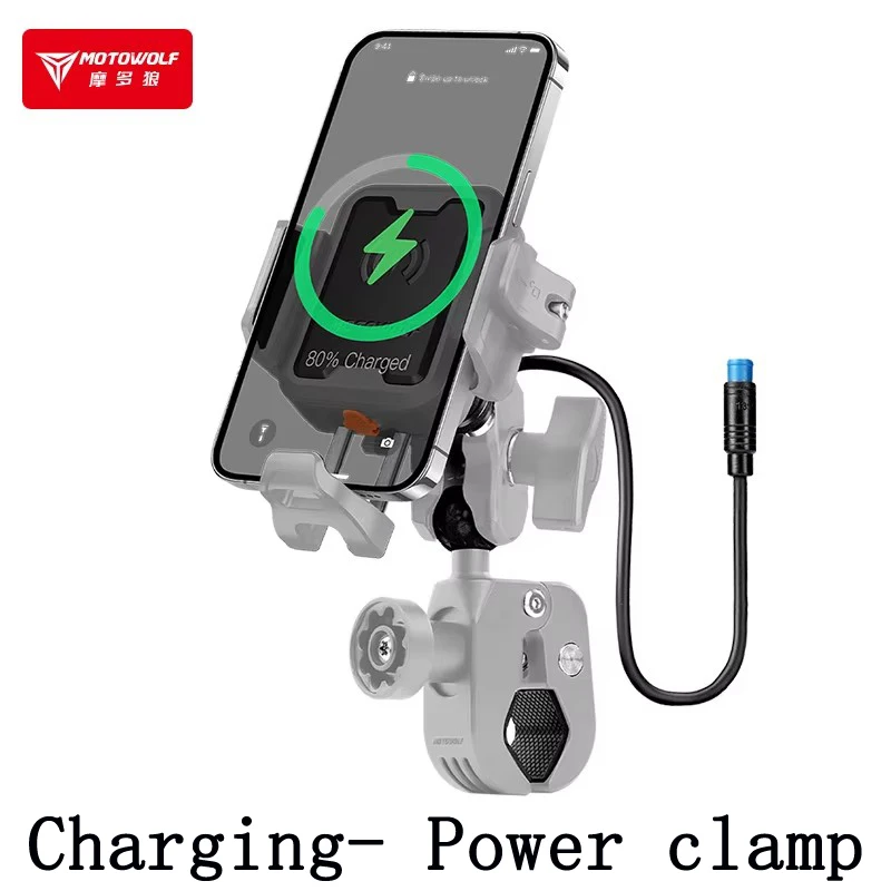 MOTOWOLF Motorrijden Schokabsorberende telefoonhouder Type-c Oplader Verstelbare anti-diefstal Quick Release Navigatiebeugel