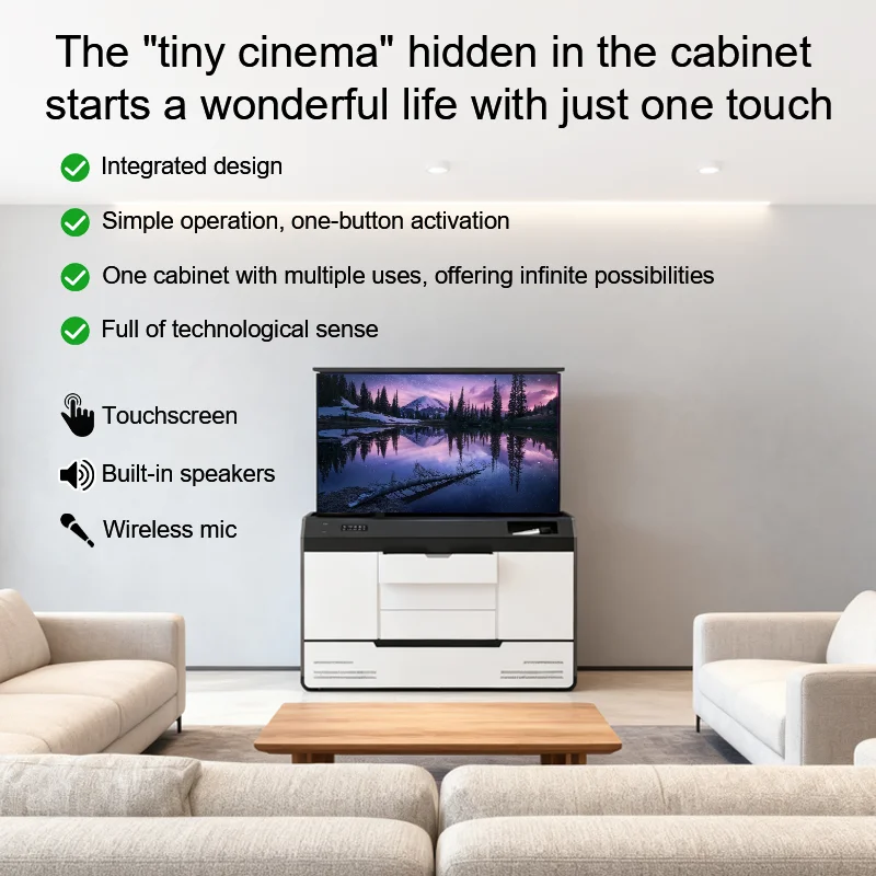 Motorized Remote Control TV Stand 55 Inch Touchscreen 900mm Auto Lifting Adjustable Hidden Lift Cabinet for Meeting Room