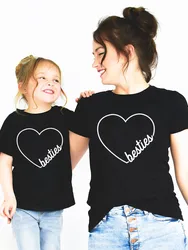 Heart Besties Mom and Me T-shirt Mother Daughter Family Matching Outfits Women Tops Tee Girl Mommy Baby Clothes,Drop Ship