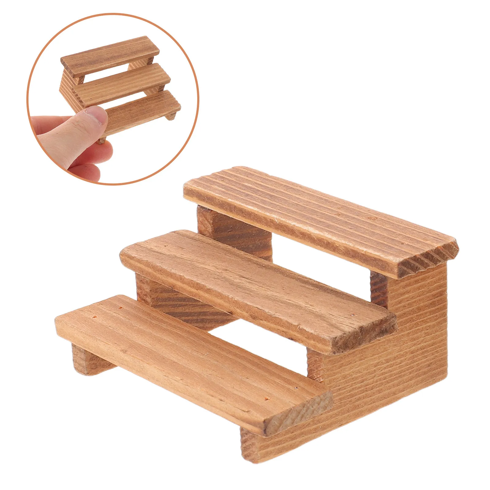 

3Pcs Natural Wood Miniature Tiered Shelf Set Dollhouse Kitchen Shelf Decor Mini Display Stand for Dollhouse Miniature Plant