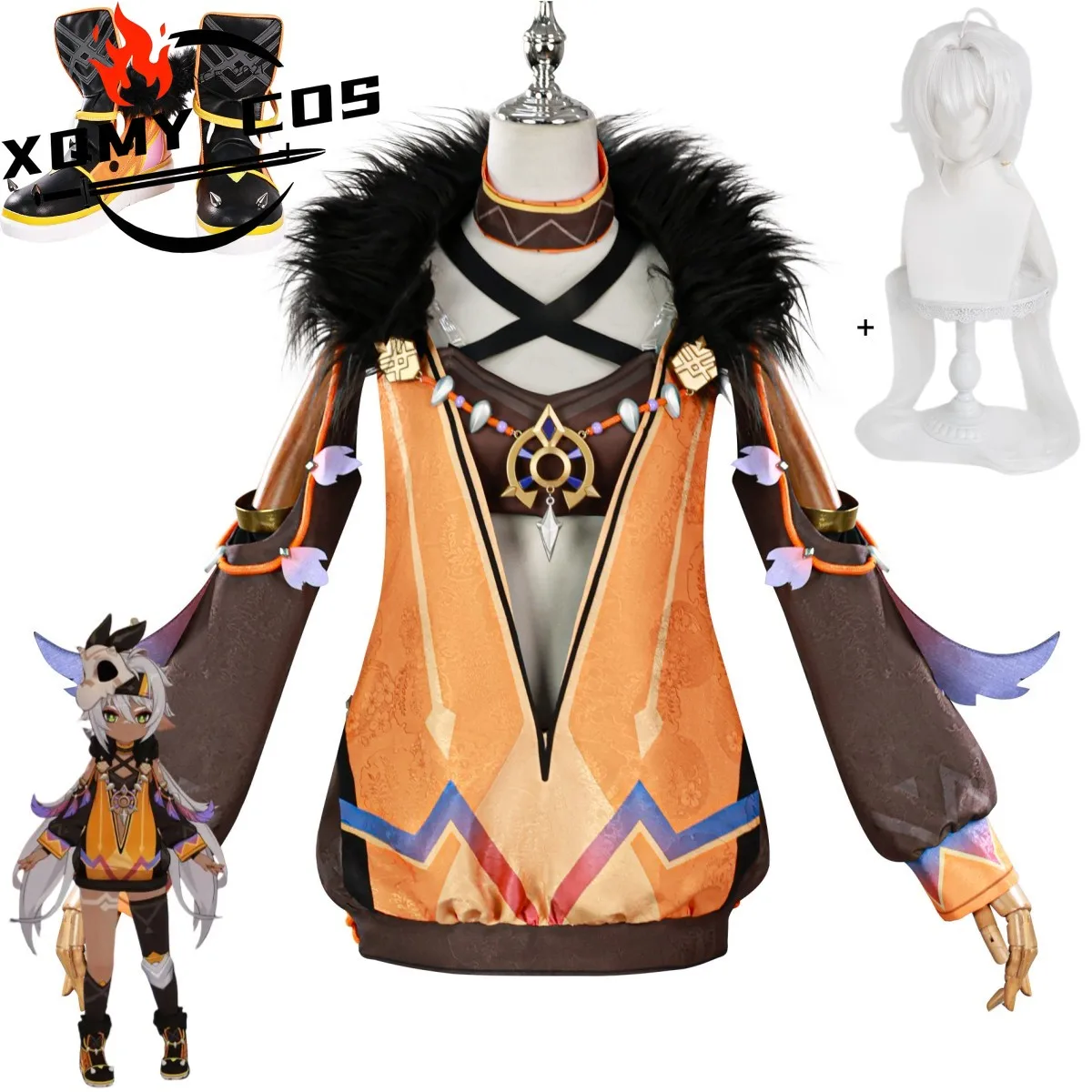 

XQGame Iansan Cosplay Costume Collective of Plenty Pilgrimage of The Return of The Sacred Flame Dress Wig Shoes Man Woman Cute S