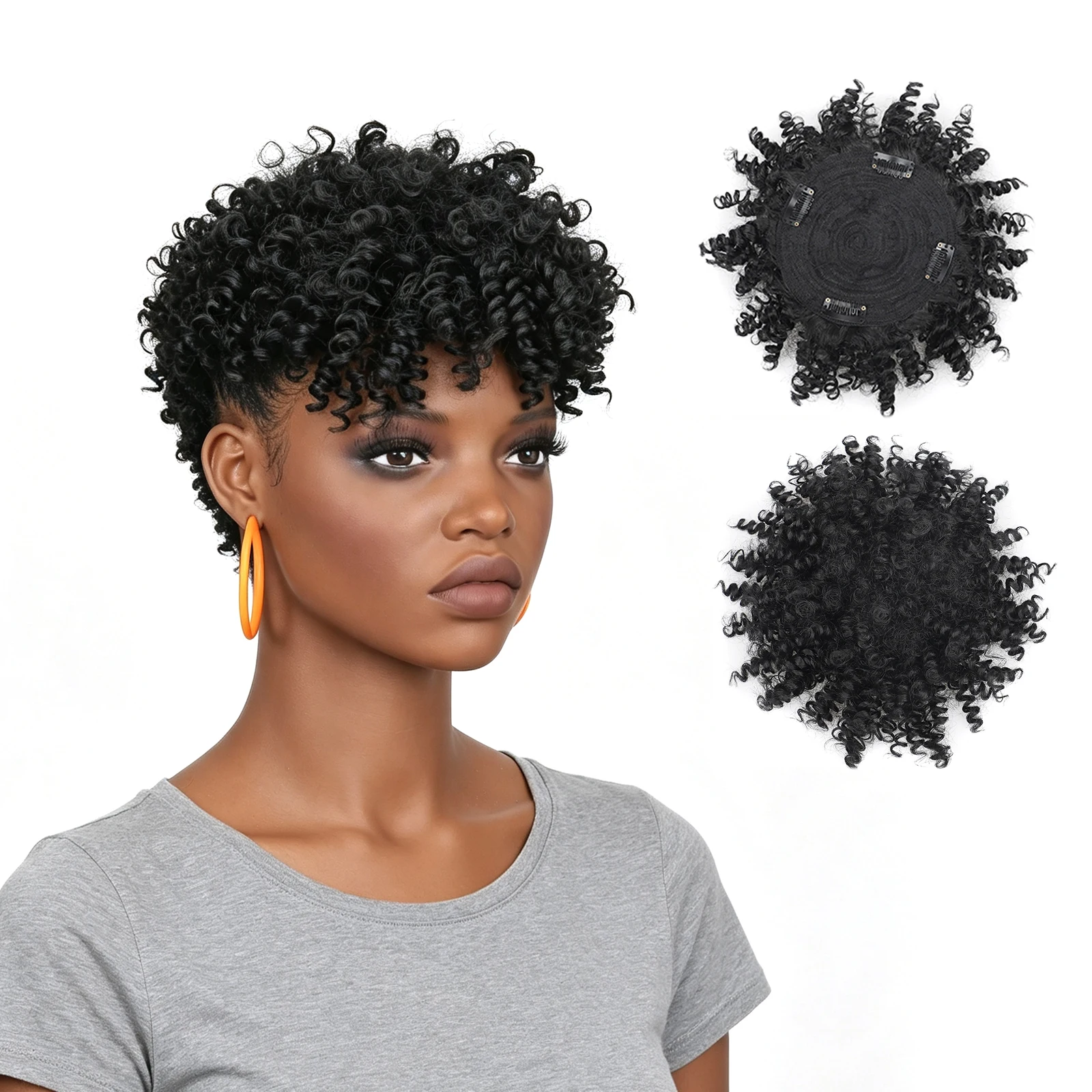 jeedou Topper Hair Black Dreadlock Toupee Short Curly Hair Afro Curly Synthetic Hair Toppers with 4Clips Wigs