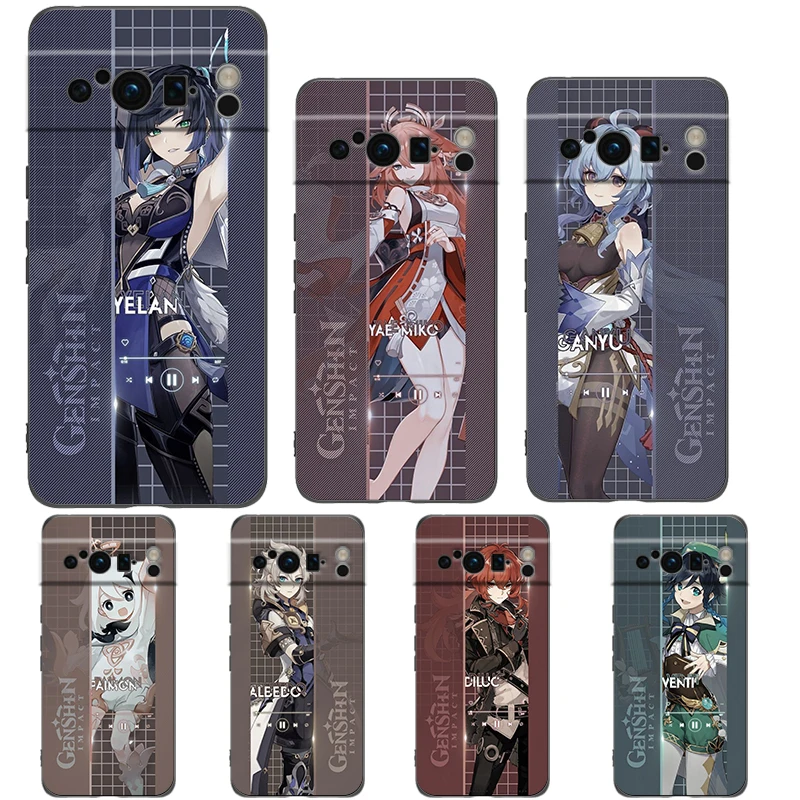 Genshin Impact Game Role For Google Pixel 8 7 6 Pro 6A 5G Black Phone Case Soft Shockproof Back Cover Silicone TPU Shell Coque