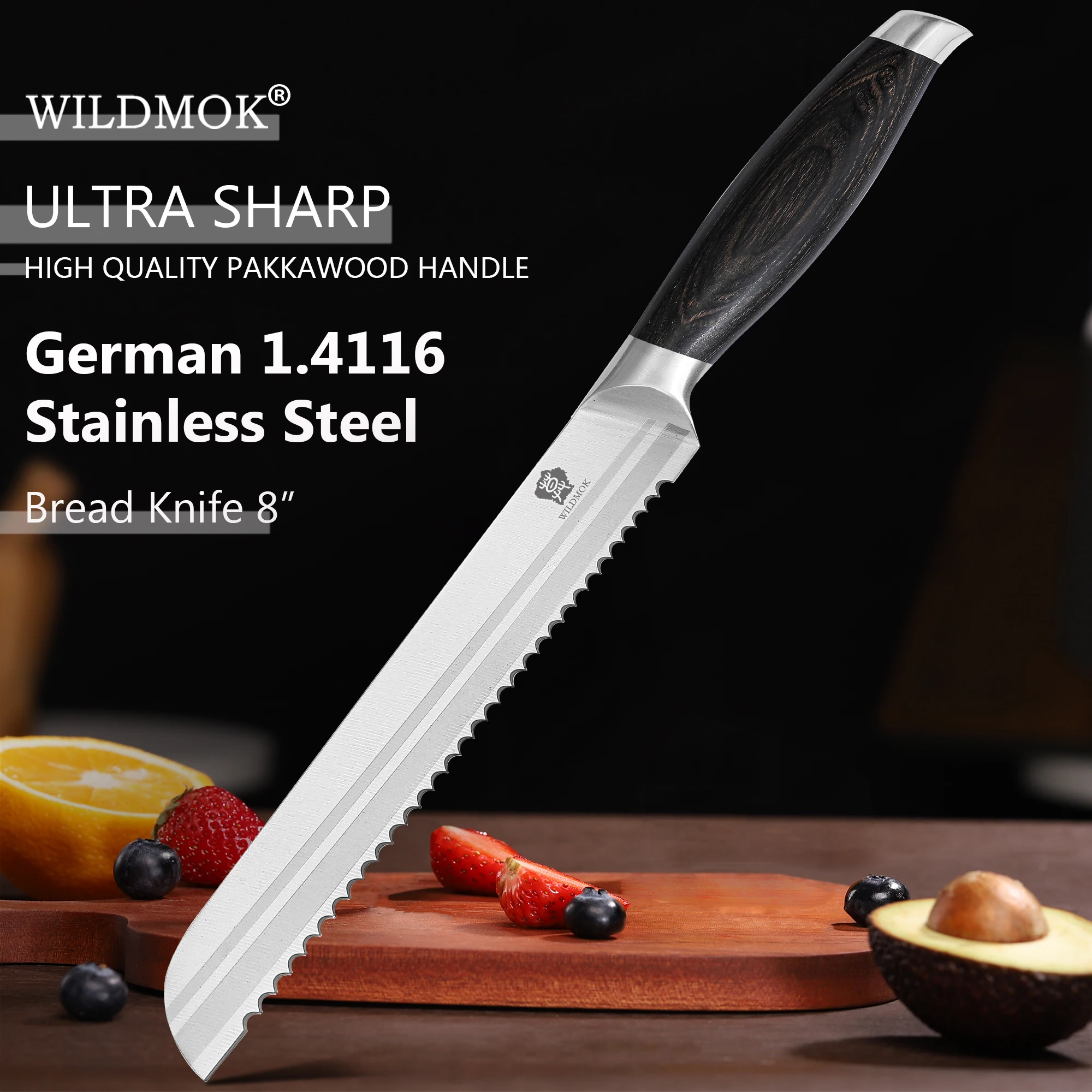WILDMOK Bread Knife, Sharp Serrated 8