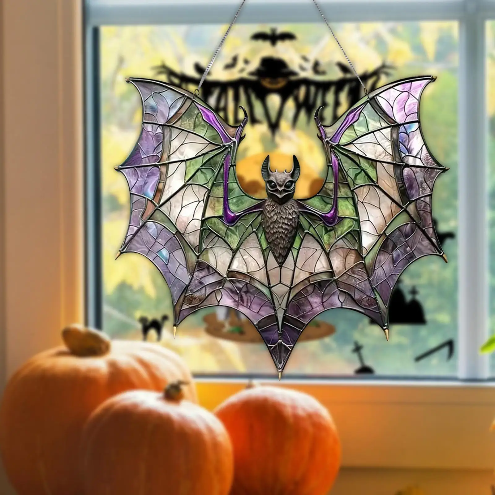 Window Panel Home Decor Indoor Office Acrylic Bat Window Hanging Halloween Decoration for Bat Lover Party Bedroom Fireplace Lawn