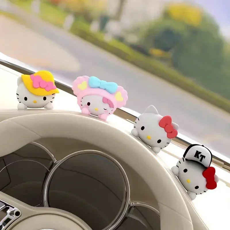 Hello Kitty Cute Car Soft Rubber Ornaments Diy Paste Decoration Cartoon Instrument Panel Accessories Ladies Car Decoration