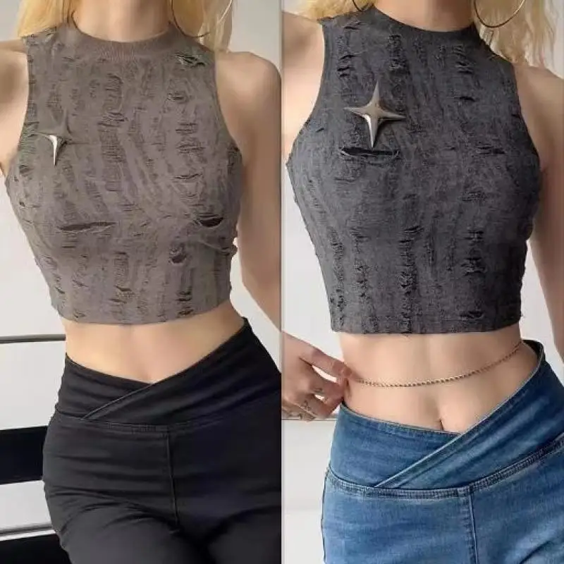 Retro Sleeveless Vest Women Slim High Waist Navel Exposed Spicy Girl Cropped Top