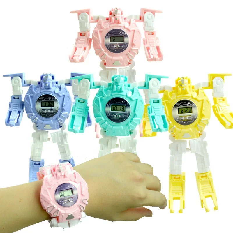 Giocattoli per orologi elettronici per cartoni animati creativi per bambini modelli di orologi Morphing Robot Morphing orologio elettronico giocattoli per studenti regali