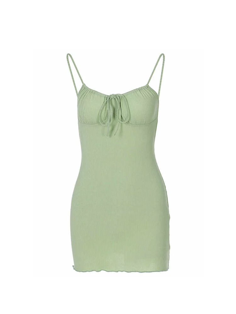 Abito aderente verde da donna Mini abiti da spiaggia vintage con spalle scoperte Y2k Elegante Party Club Abiti interi Abiti anni 2000 2024