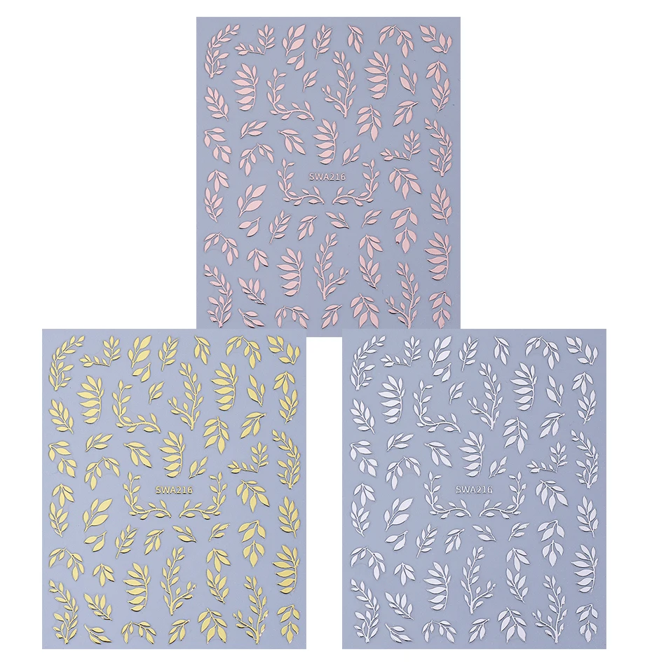 3 Stück Bronzefarbene Blätter-Nagelaufkleber Roségold Silber Gold Einfaches Design Selbstklebende Nagelsticker Elegante Maniküre-Dekoration