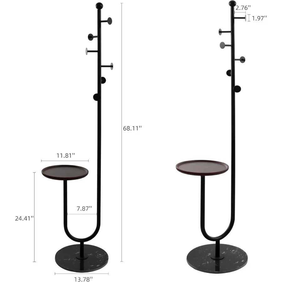 حامل معطف معدني عالي التحمل مع صينية من الخيزران و6 خطافات تتميز بقاعدة رخامية مثالية للمعيشة في مدخل غرفة النوم #2