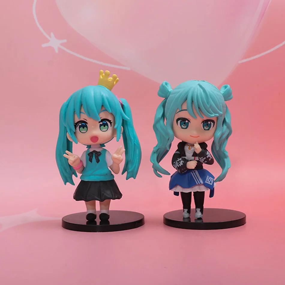 Anime nieuwe hatsune miku figuur mini karakter ornamenten kawai hatsune tafeldecoratie voor thuis volwassen speelgoed kind gift 6 stks/set