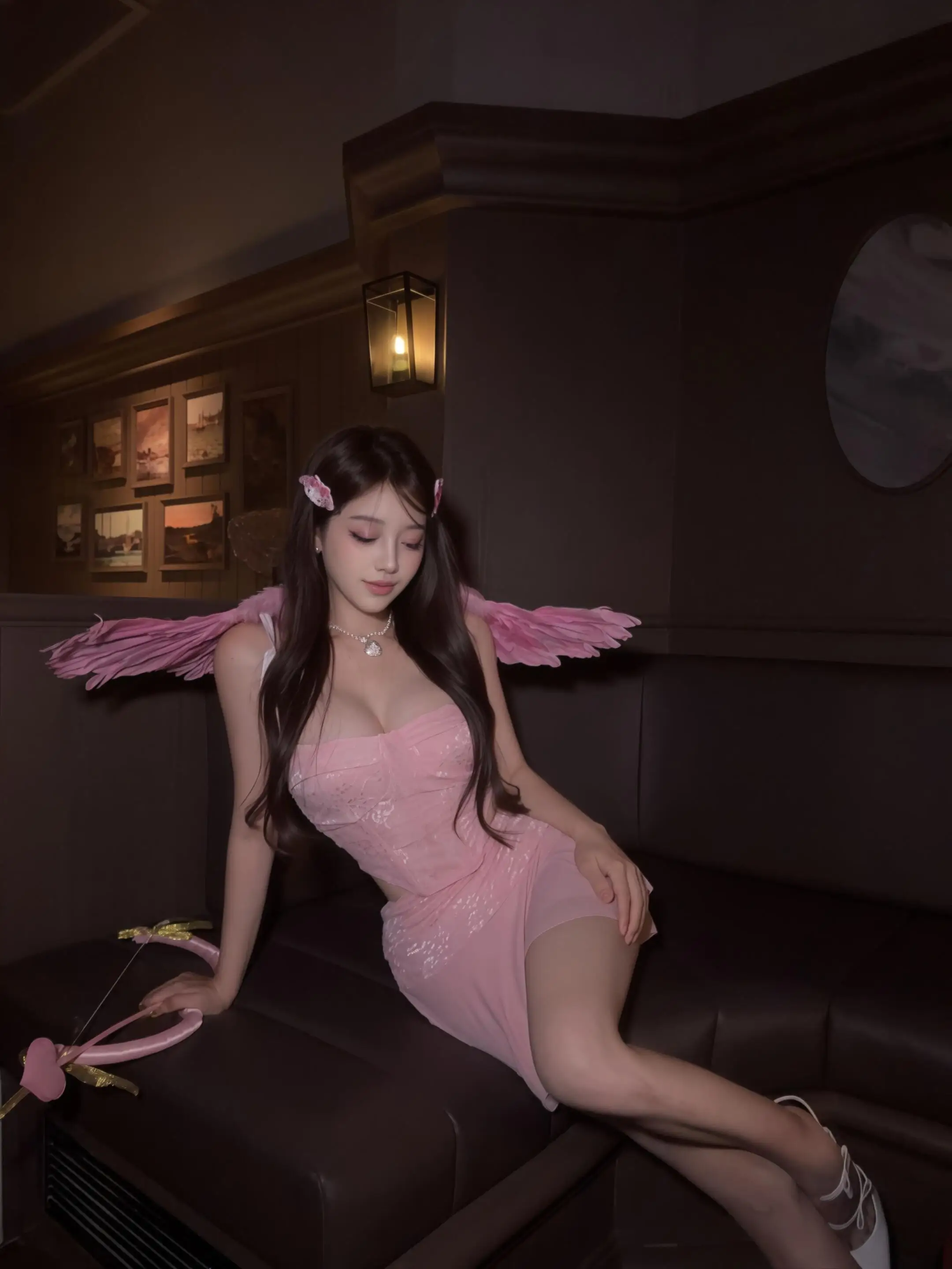 Rosa Engel Amor Cosplay Set Sexy Spitze Träger Weste Rock für Frauen Halloween Par Leistung Traditionelle Ethnische Cos...