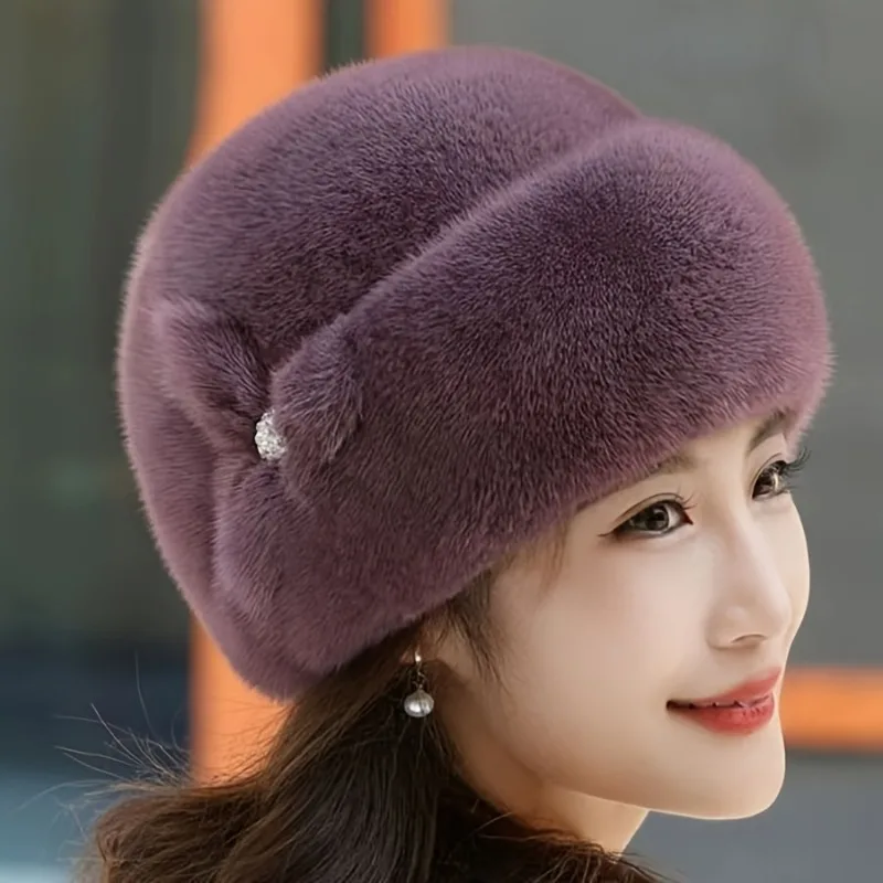 Women’s Winter Warm Faux Fur Beanie Hat Solid Color Stretchable & Breathable Soft Skin-Friendly Ideal for Outdoor & Daily Wear