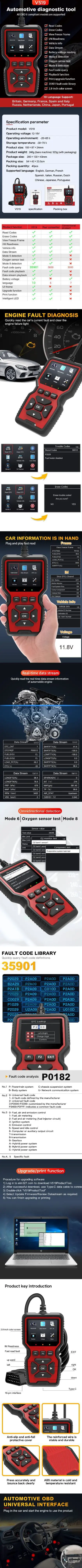 قارئ رمز أداة تشخيص السيارة متعدد الوظائف V519 شاشة ملونة مع بطاقة قارئ الرمز المحمولة الصينية #6