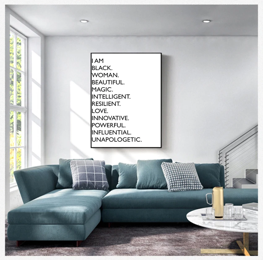 American Woman Posters And Prints Nordic Wall Art Pictures For Living Room I am black Quote Canvas Painting Black White African