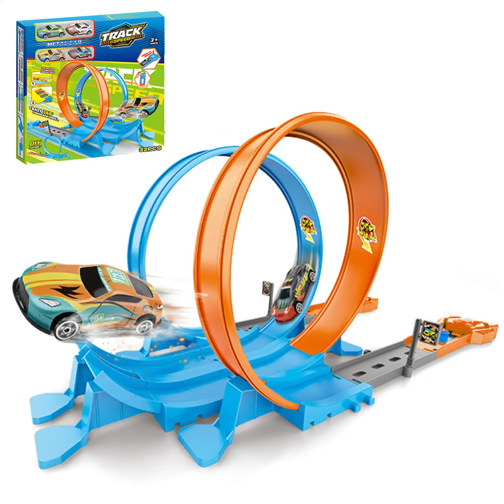 DIY Assembled Rail Kits Construction Truck Car Track Play Set 360 Degree Wall-Climbing Game for Toddler Birthday Easter Party