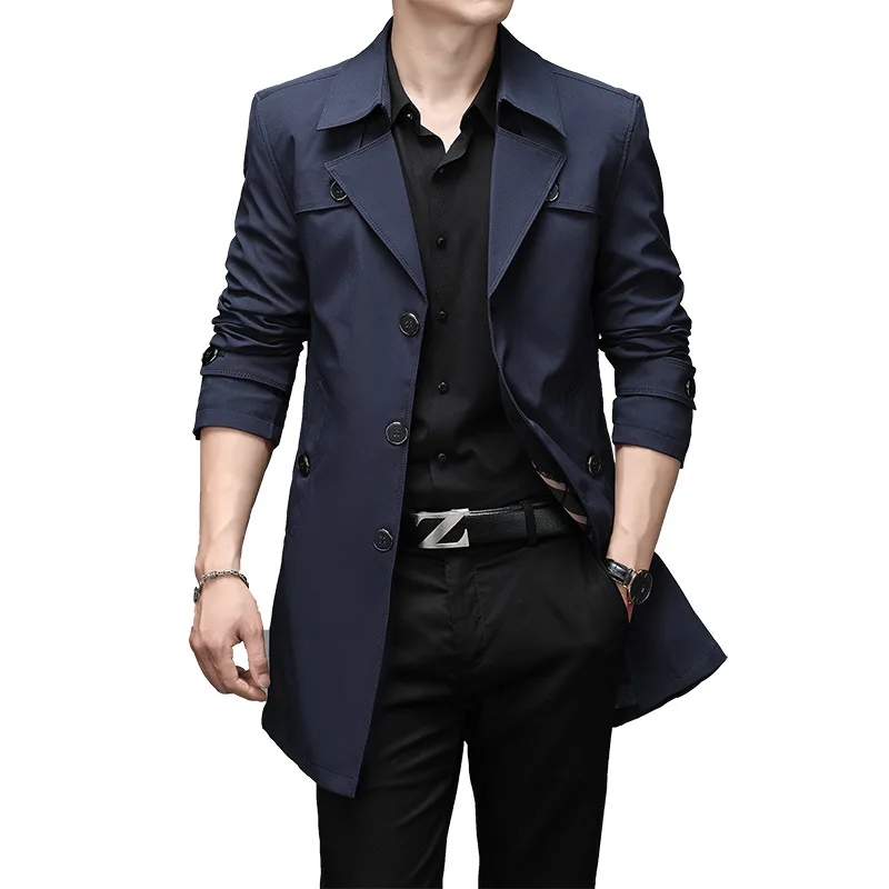 10 Colors Classic Long Trench Men Windbreaker Coat 8XL Plus Size Solid Business Casual Long Jacket Men Clothing Outerwear Coats