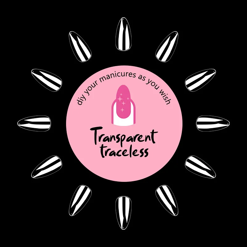 Parches de Uñas de Almendra Transparentes de Longitud Media Sin Rastro, 20 Piezas, Sin Necesidad de Pulir, Uñas Postizas Fác...