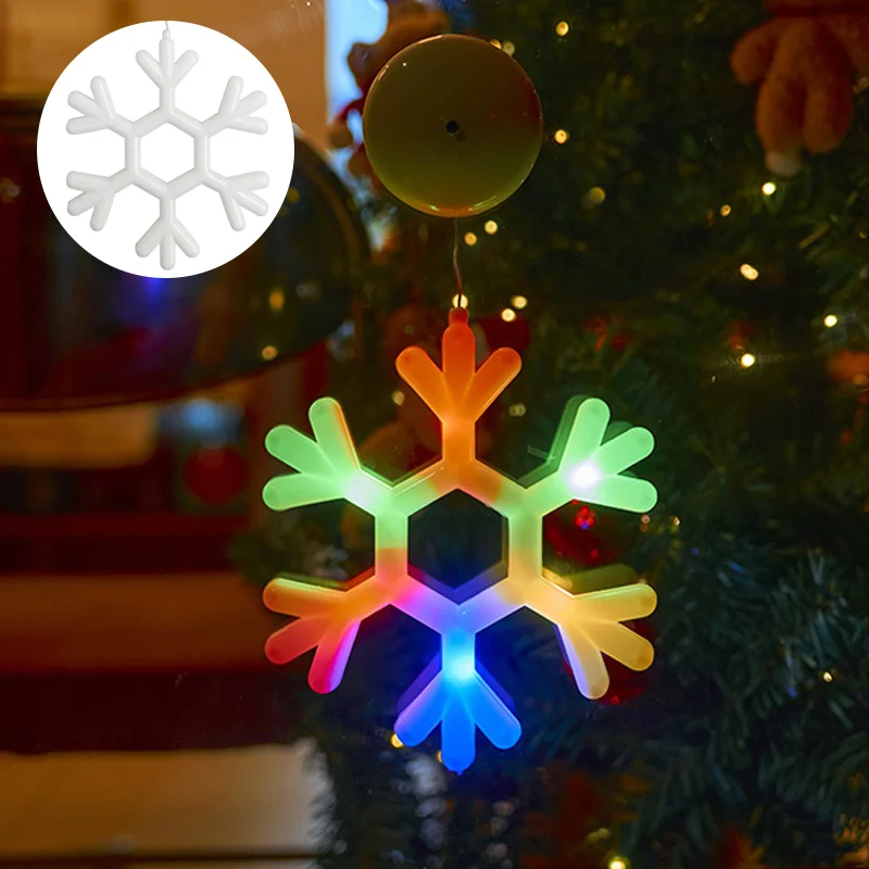 Kerstraamverlichting, werkt op batterijen, sneeuwvlok en jingle bell en kousvormig met zuignap voor Kerstmis, vakantie, decor