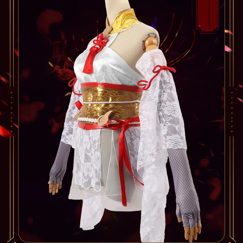 Gioco Naraka: Bladepoint Kurimi Costume Cosplay Abito dorato e bianco Ricama Guanti con cintura Parrucca lunga Puntelli per giochi di ruolo di Halloween
