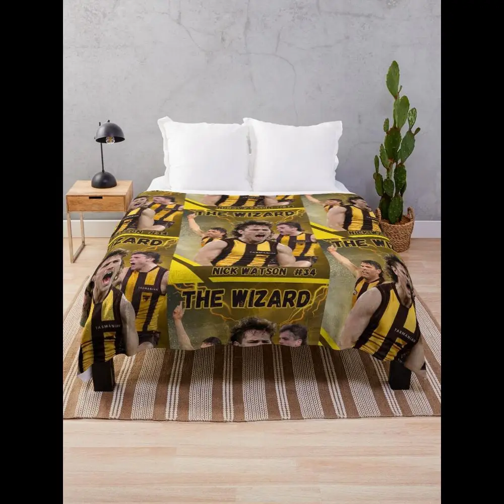 

Nick Watson The Wizard Hawks Hawks Футбольное одеяло AFL, мягкий уютный флис для дивана или кровати, идеальный подарок для фанатов