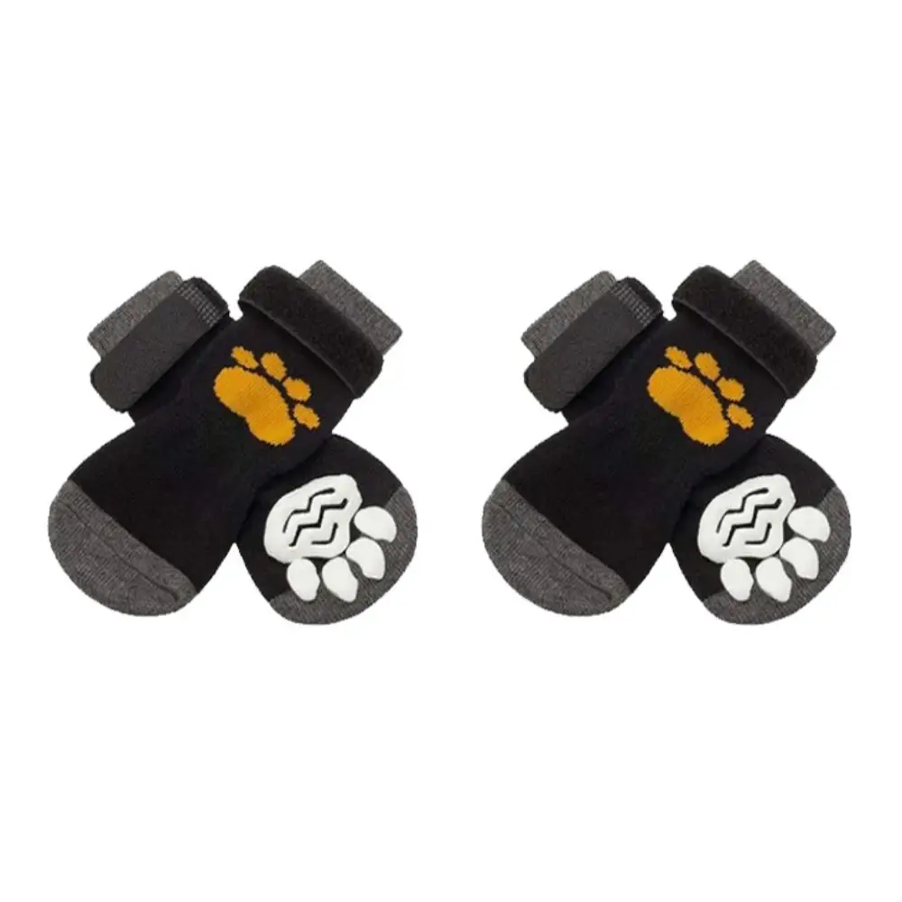 

4pcs/set Breathable Anti-Slip Dog Socks Adjustable Soft Pet Paw Protection with Paw Pattern Warm Pet Socks Foot Cover