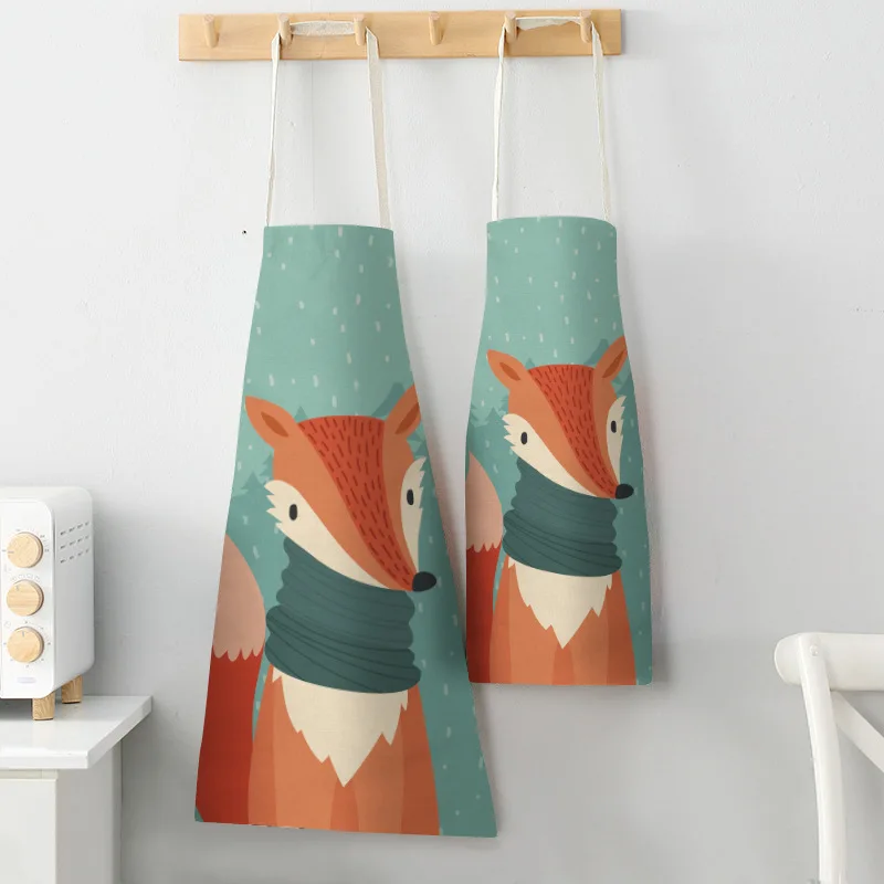 Creative cute fox rabbit animal print apron for men and women interesting kitchen supplies home cooking baking tools