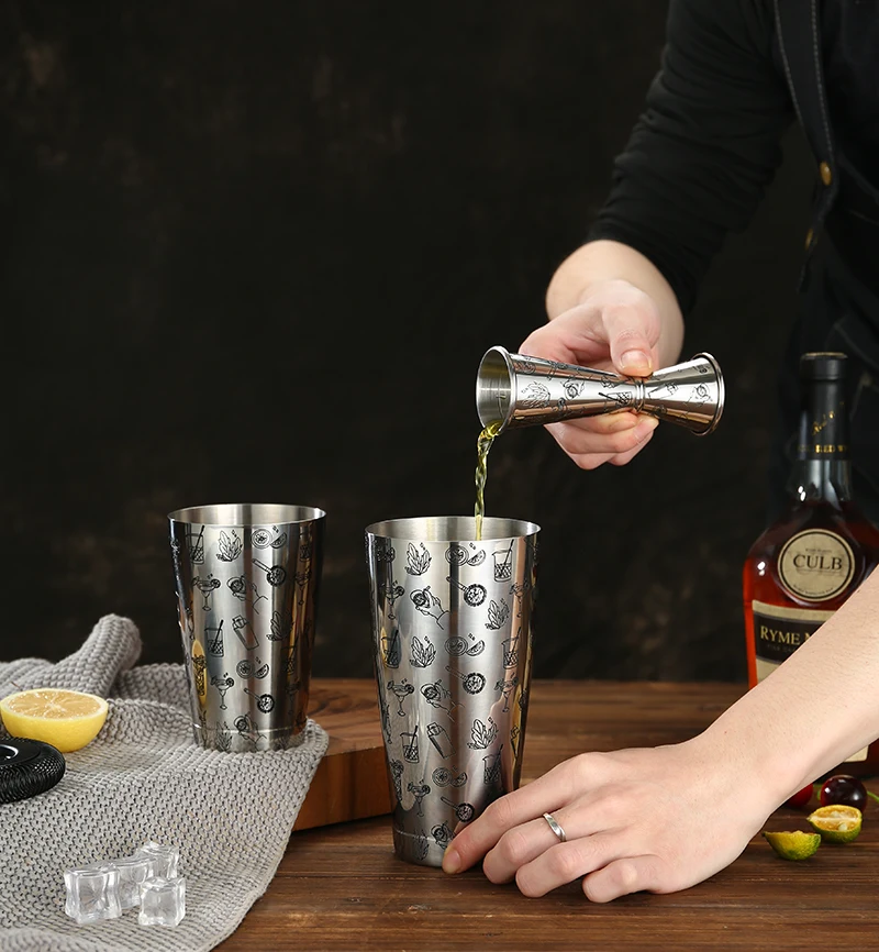 Stainless Steel Boston Shaker Bar Shaker with Different Surface Finish -2 Piece Cocktail Shaker, 15-Ounce and 25-Ounce