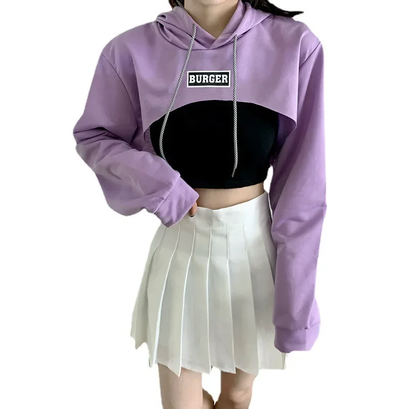 Autumn Women Short Sweatshirts Sexy Female Hoodies Solid Color Fashion Crop Top Pullover Casual Streetwear Clothes